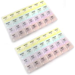 Deke Home - Pill Organizer 4 Times a Day (2 Pack), Weekly Medicine Box with Morning, Noon, Evening, Bed Compartments, Translucent, Easy-to-Open Pill Case, 7-Day Travel Medication Organizer for Vitamin