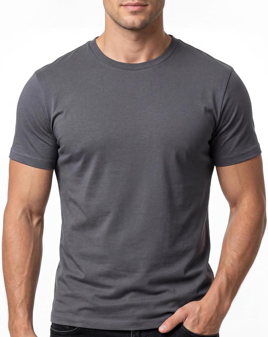 Cotton King Mens Cotton Blend Crew Neck T-Shirt Ultrasoft Athletic Fit T Shirts for Men Short Sleeve Solid Casual Tee (Gray, XL)
