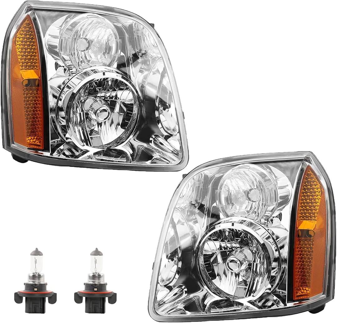 Headlights w/Bulb Compatible with 2007-2014 GMC Yukon & Yukon XL 1500/2500 SLE SLT Base Hybrid, Replaces 15861025 15861026 Front Headlamp Assembly Halogen 2 PCS