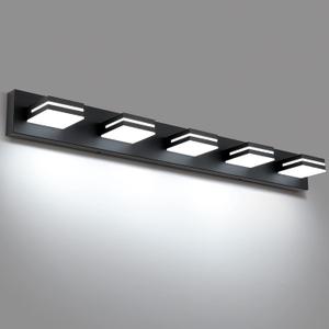SineRise LED Modern Bathroom Vanity Light Fixtures (5-Light, 40-Inch), Matte Black Modern Acrylic Bathroom Wall Lighting Fixtures Over Mirror (Cool White 6000K)