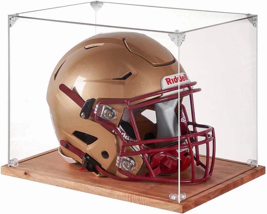 LITY Football Helmet Display Case, Full Size Acrylic Showcase with Solid Wood Base, UV and Dust Protection, Collectibles Box for Sports Memorabilia, for Sports Collectors