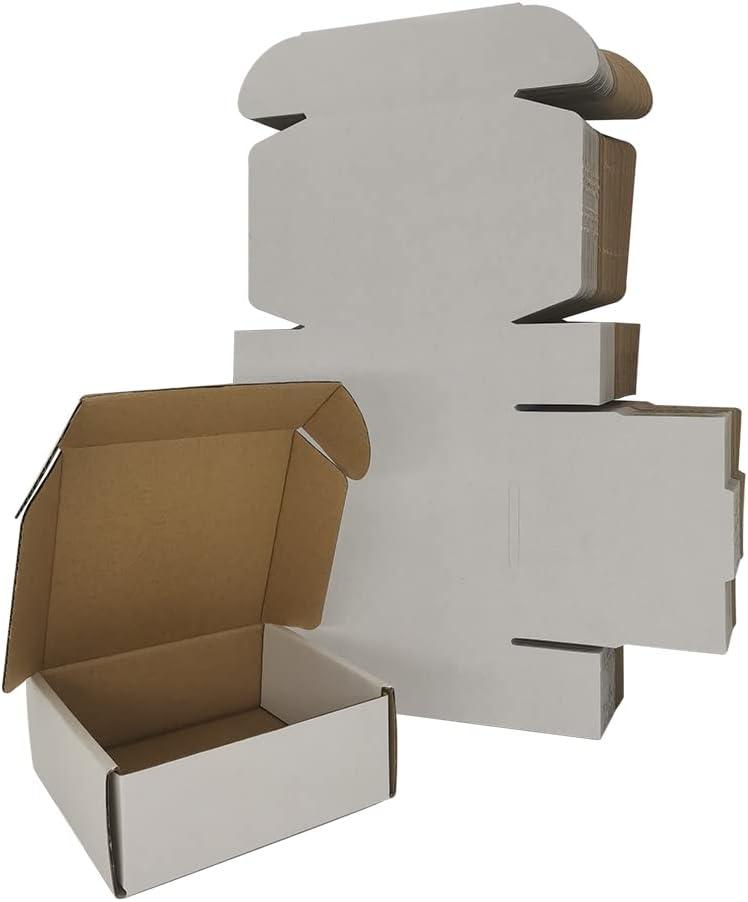 5x5x2'' Small Shipping Boxes 25 Pack, White Corrugated Cardboard Literature Mailers, Mailing Packaging Supplies for Small Business (W552-25)