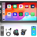 7'' Wireless Works with Apple Carplay Double Din Car Stereo,FM Car Radio,Car Bluetooth,IPS 1024 * 600 Touchscreen, Car Backup Camera, Steering Wheel Controls, Car Navigation,Typec,USB,TF