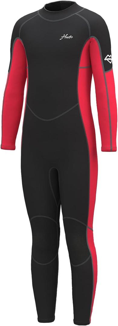 Hevto Kids Wetsuit for Boys Girls Toddler Youth 3/2mm Neoprene Full Wet Suits in Cold Water for Swimming Surfing Diving (12, K1-Red+Gray Stitch Upgrade)
