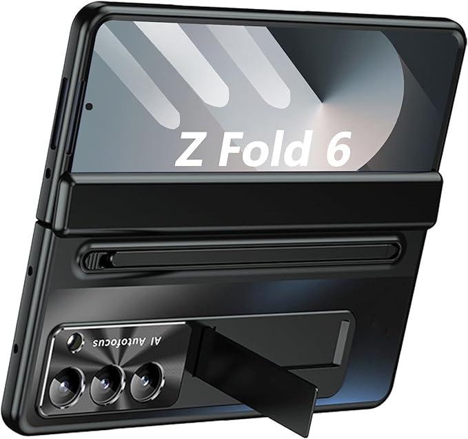 GOUHGKH for Galaxy Z Fold6 Case, with Screen Protector, Rugged Hinge Protection, Camera Lens Cover, PU Leather Protective Phone Case for Samsung Z Fold 6, Black