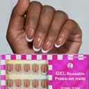 3 x 16 Sizes Short Oval Press on Nails, French Tip Short Round Reusable 32pcs Glossy Gel Fake Nails with Glue and Jelly Stickers (Brown French)