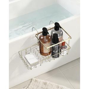 Rustproof Hanging Shower Caddy for Bathtub, Stainless Steel Shower Caddy for Tub Side, Hanging Shower Organizer Basket for Shampoo, Conditioner, Soap & Bath Accessories, Easy Install, Bronze Gold