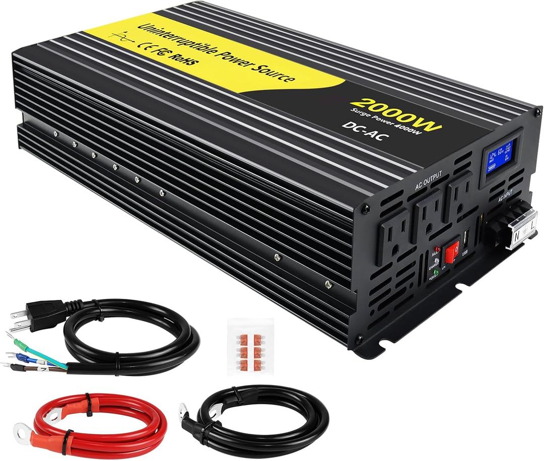 2000W Sump Pump Battery Backup Power System Basment Protection Sump Pump Inverter with LCD Display and Automatic Battery Backup Switching for Basement Emergency and Power Outage Backup (Black)