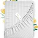Carressa Linen 100% Egyptian Cotton Deep Pocket Queen Striped Fitted Sheet Only - 800 Thread Count Luxury Damask Fitted Sheet, Soft, Cooling Bottom, Fits Mattress Upto 18 in - White Stripe