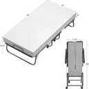 Unikito Folding Bed with Mattress for Adults, 75" x 31" Cot Size Portable Rollaway Guest Bed with Memory Foam Mattress and Metal Frame on Wheels, Space-Saving Folded Design, Storage Cover Included