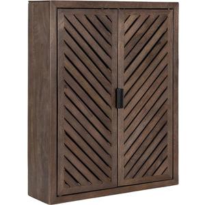 Kate and Laurel Mezzeta Decorative Coastal Two-Door Floating Bathroom Cabinet; 22 x 7 x 28; Whitewash; Decorative Over Toilet Storage Cabinet Made from Solid Mango Wood with Slatted Chevron Design Brown