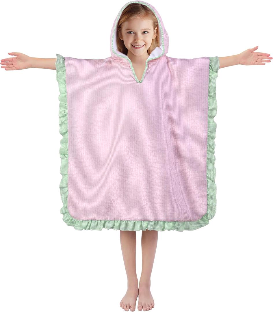 Hooded Towels for Kids, Bath Towel Swim Cover Up for Ages 3-10 Girls Boys Pool Towels Soft Thick 30"x30" Microfiber Poncho TowelPink