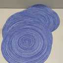 SHACOS Round Braided Placemats 15 inch Set of 6 Washable Kitchen Table Placemats for Home Wedding Party (Blue White, 6)