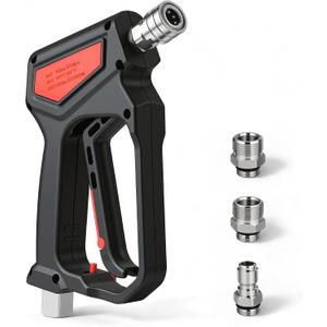 Short Pressure Washer Gun for Car Wash, Foam Cannon, Driveway | 5000 PSI Max, 10.5 GPM, 300F High Temp, 1/4" Quick Connect, 3/8" & M22-14mm & M22-15mm Adapters, Stainless Steel and Brass