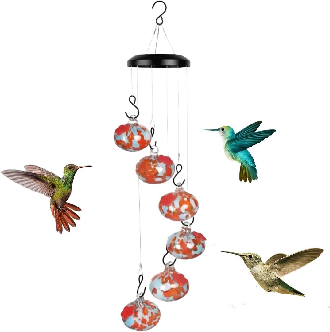 Hummingbird Feeder Wind Chimes Hummingbird Feeders Hanging Bird Feeders Outdoors Hanging Ant and Bee Proof Perfect Garden Decor for Outside (Orange)