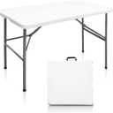 Folding Table 4ft Heavy Duty Folding Tables Indoor Outdoor Plastic Dining Table Portable Folding Square Card Table w/Handle for Picnic, Party, Camping (4 FT) (White)
