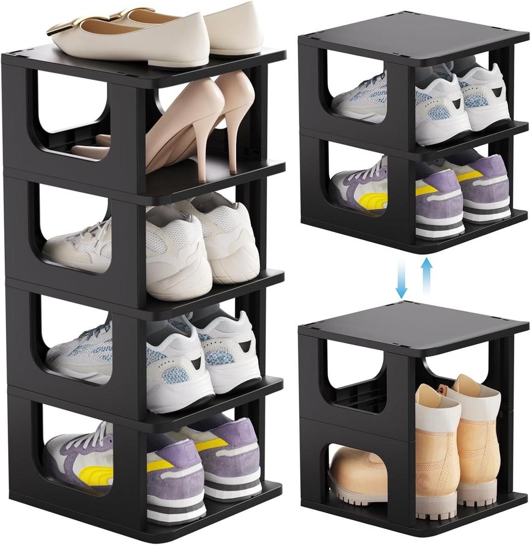 HAIXIN Shoe Organizer Rack for Small Spaces 5 Tier Plastic Vertical Narrow Shelves for Closet Black Shoe Holder, Stand for Entryway Storage Boots Organizer Stackable Cabinet