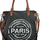 Large Canvas Tote Bag for Women with Zipper Everyday Crossbody Bag Laptop Shoulder Bag Hobo Handbag (Black)