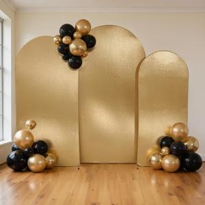 Gold Shimmer Arch Backdrop Cover Set of 3 (6 6.6 7.2FT) with Zipper,Thick Soft Stretchy Sequin Glitter Spandex Fitted Chiara Cover for Wedding Birthday Baby Shower Graduation Party Photo Backdrop