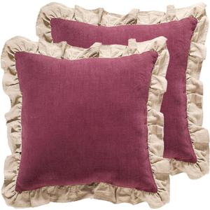 patdrea Rhodo Shabby Chic Decorative Throw Pillow Covers 22x22 Farmhouse Red Linen Pillow Covers with Ruffles,Square Sturdy Throw Pillow Case for Couch Sofa Bed Living Room