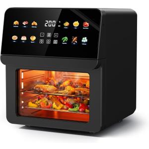 12QT Toaster Oven Combo, 8-in-1 Air Fryer Oven, Family Size, Black | Even heat, perfect crisp smart presets Dual racks, different dishes, same time Dishwasher washable Light sound operation