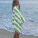 HENBAY Large Oversized Beach Towel - 35 x 70 Inch Microfiber Pool Towel, Green Striped Quick Dry Cabana Swim Towel