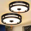 Outdoor Motion Sensor Flush Mount Ceiling Light, LED Outdoor Ceiling Light Fixture 2 Pack, 12" Dusk to Dawn Porch Ceiling Light, Black Modern Exterior Light for Farmhouse Garage Hallway Entry