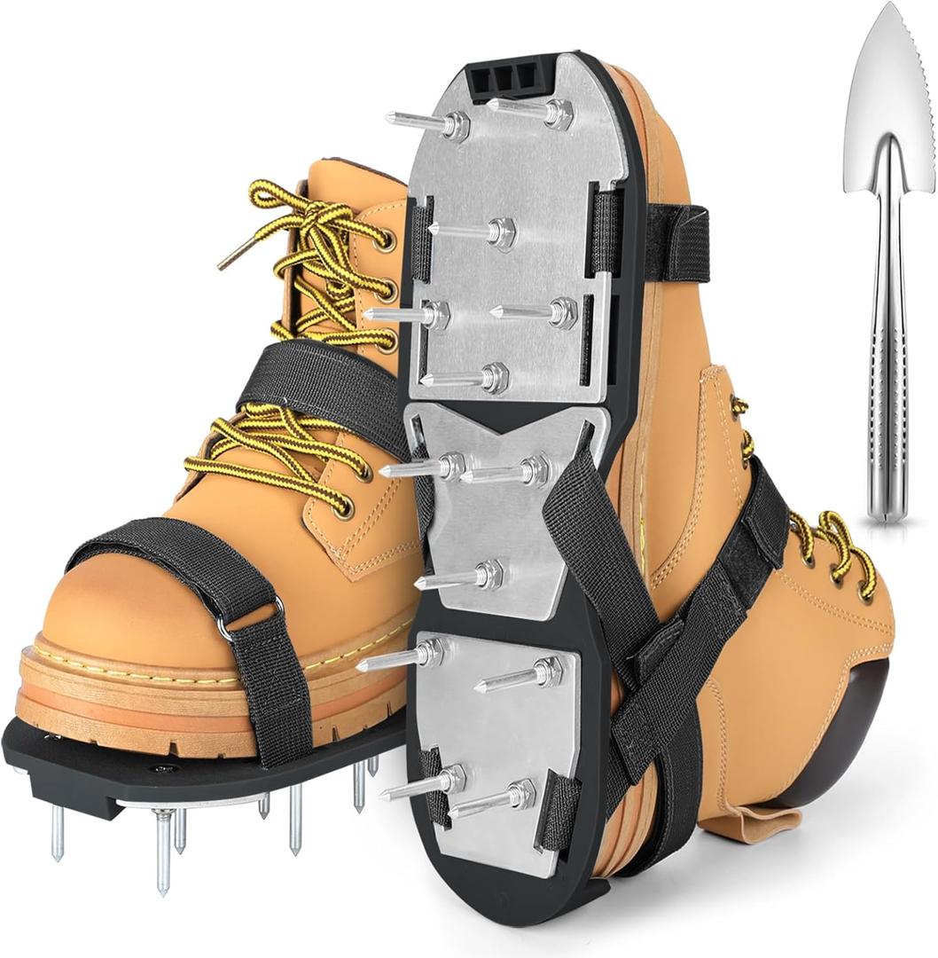 Lawn Aerator Shoes for Grass - Pre-Assembled Grass Aerator Shoes for Lawn - Soil Yard Aerator Tool for Aerating Patio Garden, Black, Large Size
