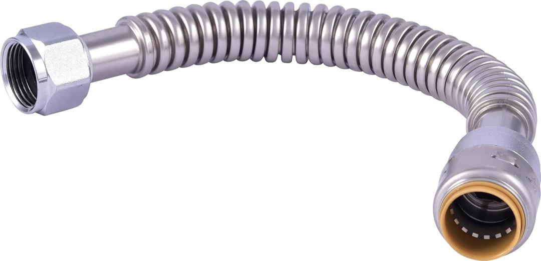 SharkBite Max 3/4 Inch x 3/4 Inch FIP x 12 In. Corrugated Flexible Water Heater Connector, Push to Connect Brass Plumbing Fitting, Stainless Steel, URSS3088FX12