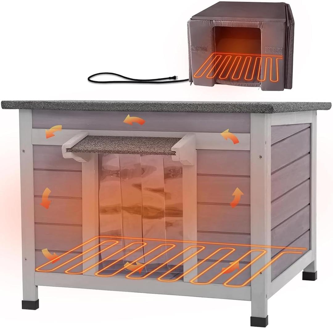GUTINNEEN Heated Outdoor Cat House with Heater and Insulated Liner Weatherproof Insulated Feral Cat Shelter for Winter, 20.9"D x 23.6"W x 18.3"H