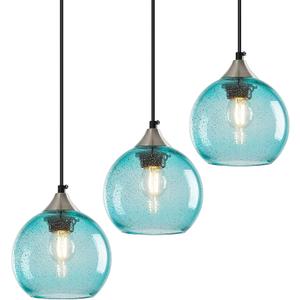 Light Blue Glass Pendant Lights Kitchen Island Globe Pendant Light Fixtures Modern Pendant Lighting for Bedroom Living Dining Room Light Fixture (5.9 in, 3 Pack)