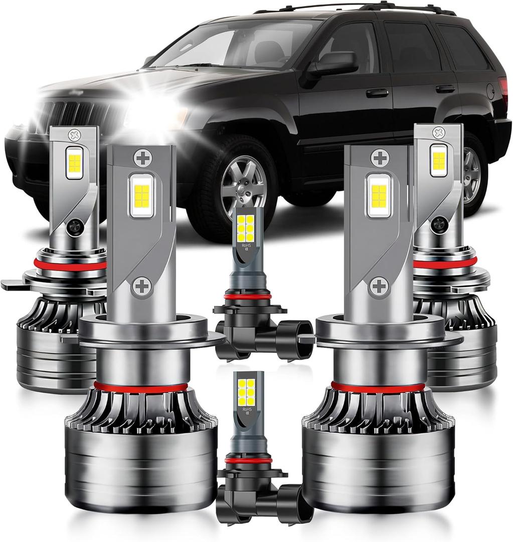 for Jeep Grand Cherokee 1999-2010 Fog Lights Bulbs Combo, 6pcs Super Bright 6000K White Multi Beam and Fog Lights Bulbs Package