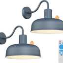 Darkaway 2pcs Solar Barn Light, Industrial Outdoor Wall Light Dusk to Dawn Wall Sconce Gooseneck Exterior Wall Mount Lighting with Hammered Dome Metal Shade for House Garage Porch Entry Hallway