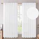 BGment White Linen Curtains 63 Inch Length 2 Panels - Rod Pocket Semi Sheer Drapes Light Filtering Textured Window Treatments for Living Room Bedroom Office Back Tab, 52 X 63 Inch