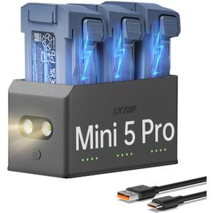 LKTOP 100W Mini 5 Pro Parallel Charging Hub (2X Fast) for DJI Mini 5 Pro Drone Accessories Battery Charger USB-C Power Adapter, with Storage LED SOS Mode (Charge 3 Batteries Simultaneously: 1hr 10min)