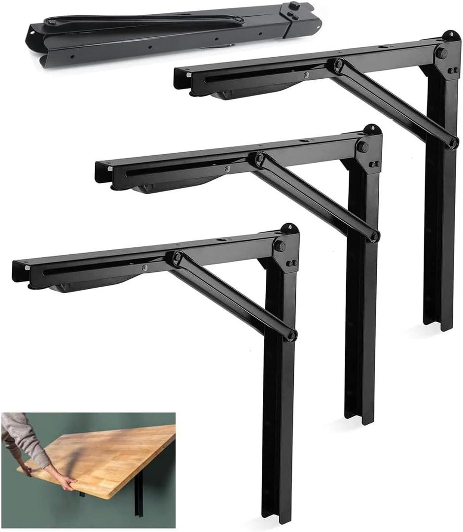 Wallmaster 24inch Folding Shelf Brackets Garage Heavy Duty Steel Max Load 500lb Floating Wall Mounted Collapsible Shelf Bracket Space Saving (Pack of 4, No Board)