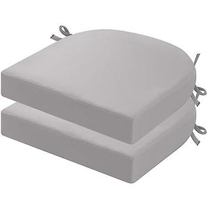 idee-home Outdoor Chair Cushions Set of 2, Thick 19" x 19" x 3" ; 17"x17"x2.7" Patio Chair Cushions for Outdoor Furniture Waterproof with Ties, Seat Cushion, Chair Pads Dining Chair Grey