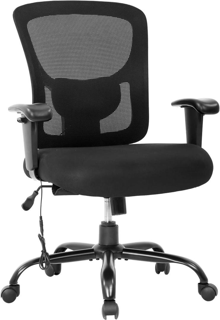 Big and Tall Office Chair 400lbs Cheap Desk Chair Mesh Computer Chair with Lumbar Support Wide Seat Adjust Arms Rolling Swivel High Back Task Executive Ergonomic Chair for Women Men,Black (7565111cm)