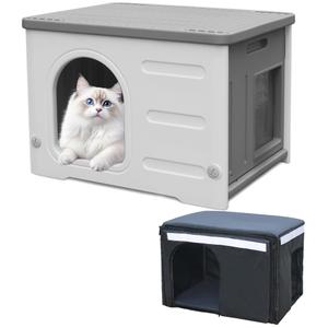 Insulated Cat House Outdoor Weatherpoof Plastic Cats Houses for Winter