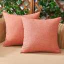 Set of 2 Outdoor Waterproof Throw Pillow Covers Decorative Farmhouse Solid Cushion Cases for Spring Bed Sofa Couch Car Living Room Coral Red 18x18 inch