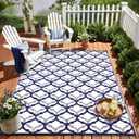 OLANLY Reversible Outdoor Rug 9x12 ft Clearance, Waterproof Outdoor Plastic Straw Rug with Interlacing Pattern, RV Mat for Patio, Camping, Balcony, Deck, Backyard, Navy & White