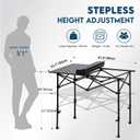 LOFTEY Folding Camping Table, Adjustable Height Aluminum Camp Table with Roll Up Top, Lightweight with Carry Bag, Portable for Camping, Backyard BBQ, Tailgating, 37.4" L x 21.7" W x 32" H, Black, 35" x 21.9" x 29.5"