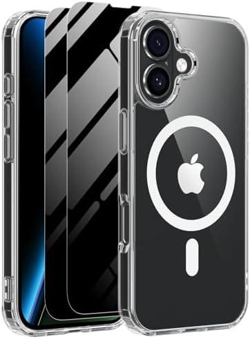Haiseire Magnetic Case for iPhone 17 with 2 Privacy Screen Protector [Compatible with MagSafe],Non-Yellowing Shockproof Protective Phone Case for iPhone 17,Transparent