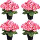 Zeyune 4 Pack Artificial Geranium Flowers for Outdoors Silk Flower UV Resistant Fake Plants Realistic Faux Flowers Outside for Home Kitchen Garden Patio Table Centerpiece(Pink)