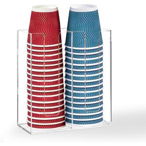 Coffee Cup Dispenser for Counter, Disposable Lid Holder Organizer With 2 Compartments, Countertop or Wall Mount, Paper Cups, Straws, Coffee Bar Set Up, Bathroom Holder, Party Supplies