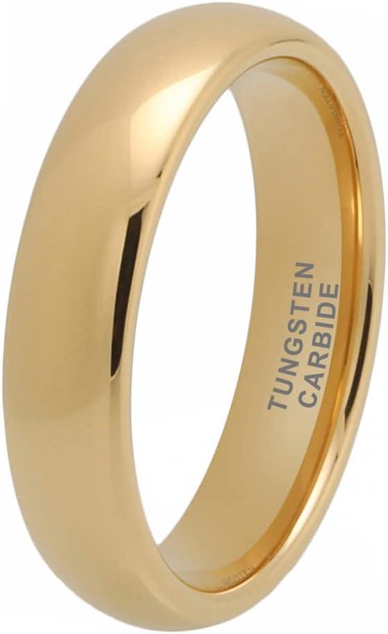 TUTISS 5mm Gold Tungsten Rings for Men Women Engagement Wedding Bands Domed Polished Comfort Fit Size 6