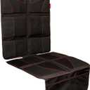 Lusso Gear Car Seat Protector - Baby Seat Mat - Thick Padding, 2 Mesh Storage Pockets, Waterproof, Non-Slip Backing - Black with Red Stitching