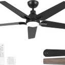 52 Inch Ceiling Fans with Lights and Remote, Black Modern Ceiling Fan for Bedroom, Living Room, Dining Room, Patio, LED Dimmable 6 Speeds DC Quiet