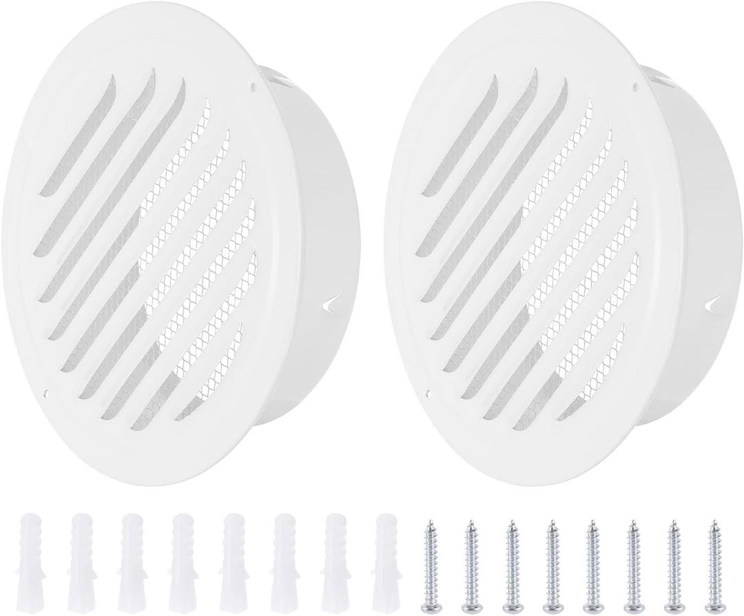 PATIKIL 7" Round Air Vent Cover, 2pcs Stainless Steel Louvered Wall Inlet Outlet Grill Screen Mesh Ducting Soffit Vent with Screws for Ventilation, White