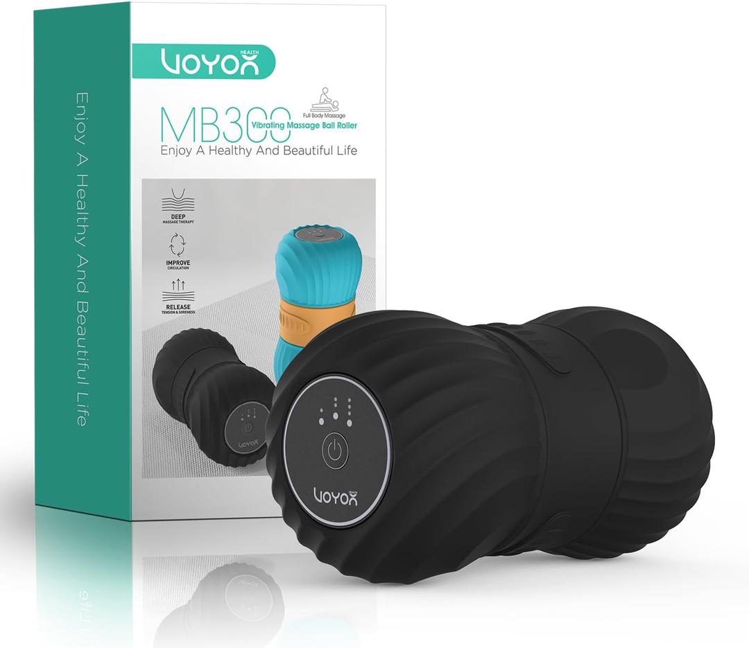 Vibrating Peanut Massage Ball Roller, Electric Double Lacrosse Massage Ball with 4 Intensities for Muscle Pain Relief, Rechargeable Deep Tissue Massage, Yoga Sports Fitness MB300 (Black)